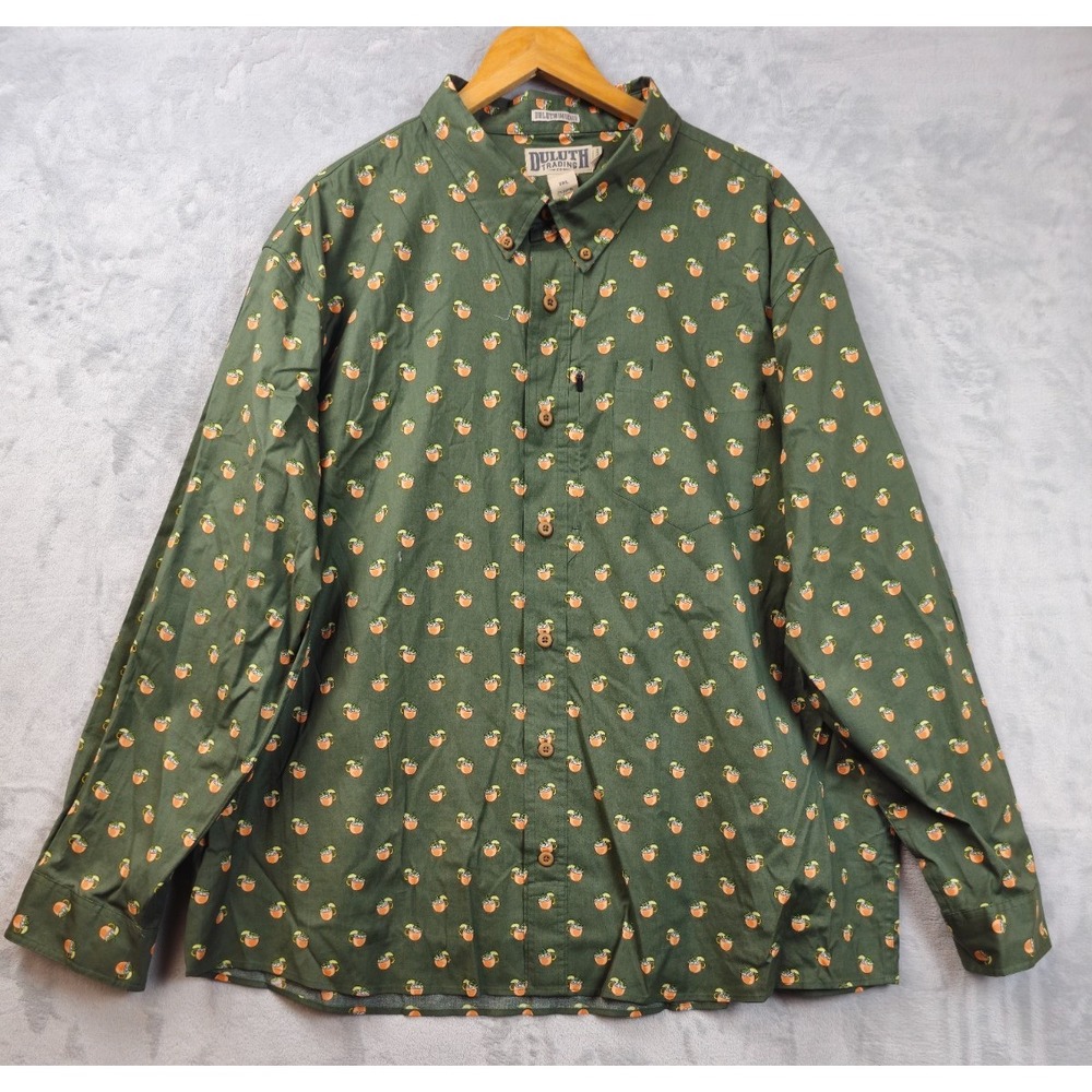 Duluth Trading Co Shirt Mens 2XL Green Button Down Geometric Print Stretch